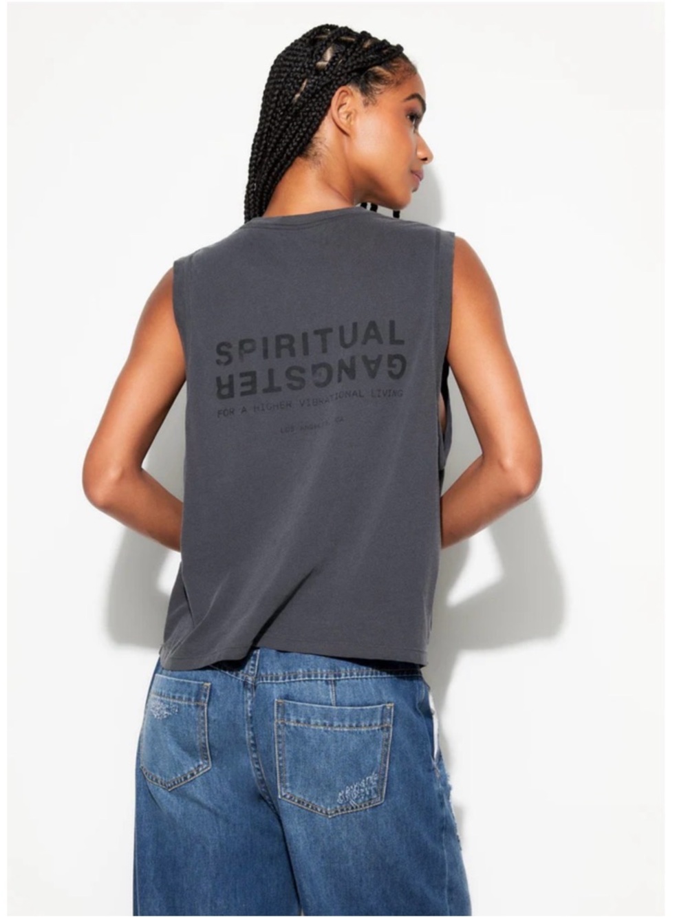 Spiritual Gangster Women's SG Vibe Jagger Tank in the "Ash" grey